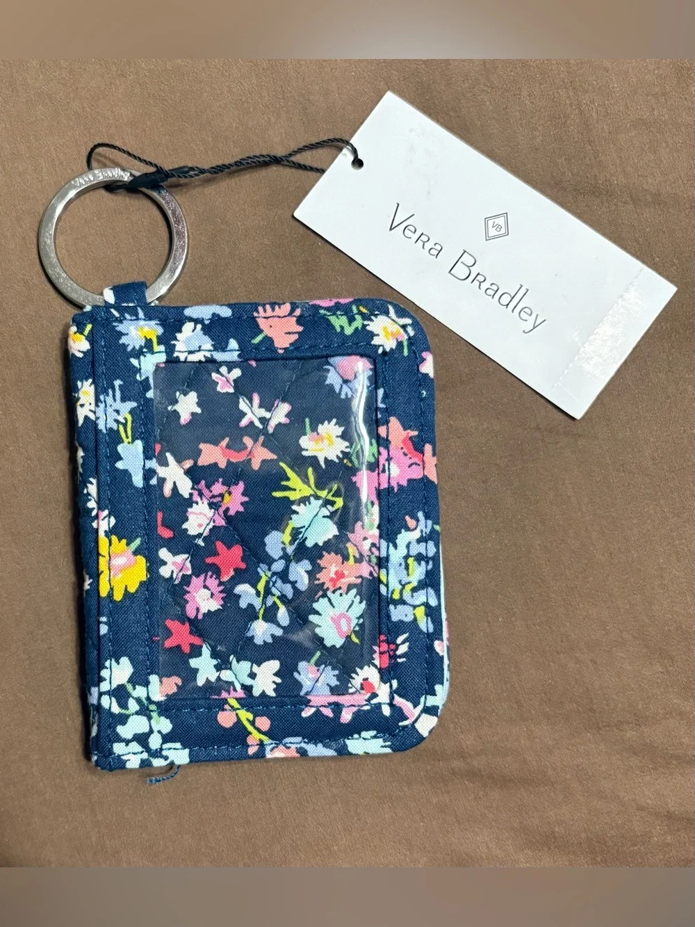 Vera Bradley Navy Floral ID Wallet Keychain - Picture 1 of 4